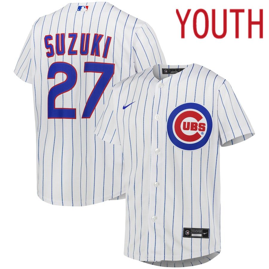 Youth Chicago Cubs #27 Seiya Suzuki Nike White Home Replica Player MLB Jersey